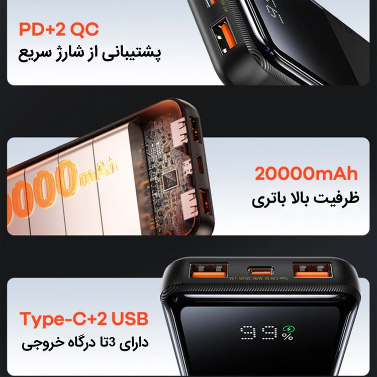 پاوربانک 22.5 وات ریمکس مدل RPP-623 ظرفیت 20000 میلی آمپر ساعت